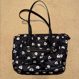 kate spade Black Floral Nylon Tote with White and Light Purple Blossoms